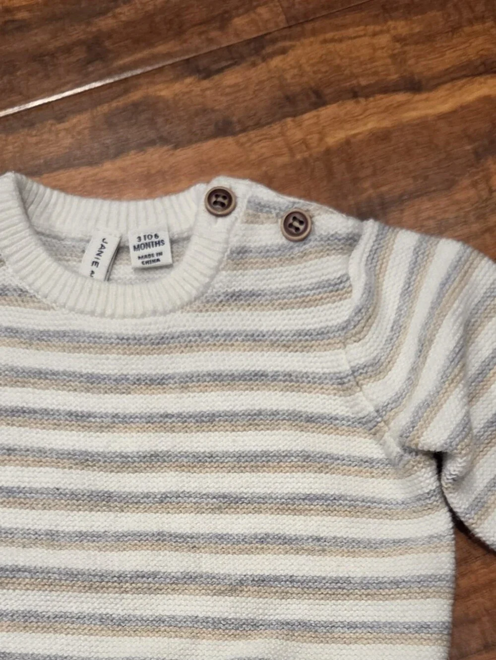 Janie and Jack EUC 3-6 Months Ivory/Tan/Gray Striped Sweater and Pants Set